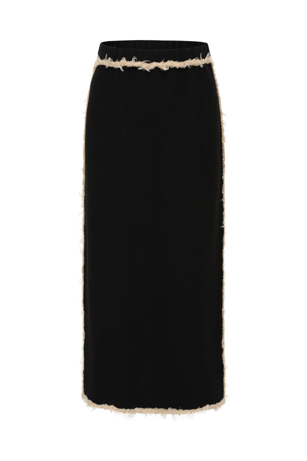 SWAYING/KNIT hairy hem stitching straight skirt SW24SS3B04 black PS79